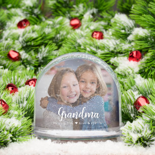 Grandma We Love You Modern Script 2 Photos Snowglobe