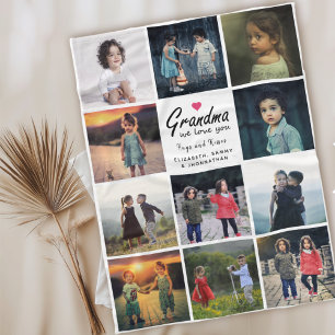 Grandma we love you Modern Script Photo Collage Fleece Blanket