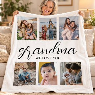 Grandma We Love You Photo Collage Fleece Blanket