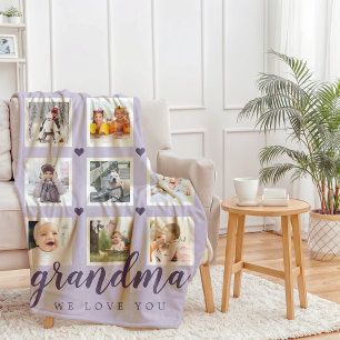 Grandma We Love You Photo Collage Purple Fleece Blanket