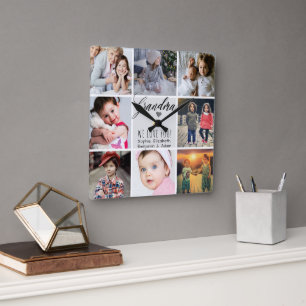 Grandma We Love You Photo Collage Square Wall Clock