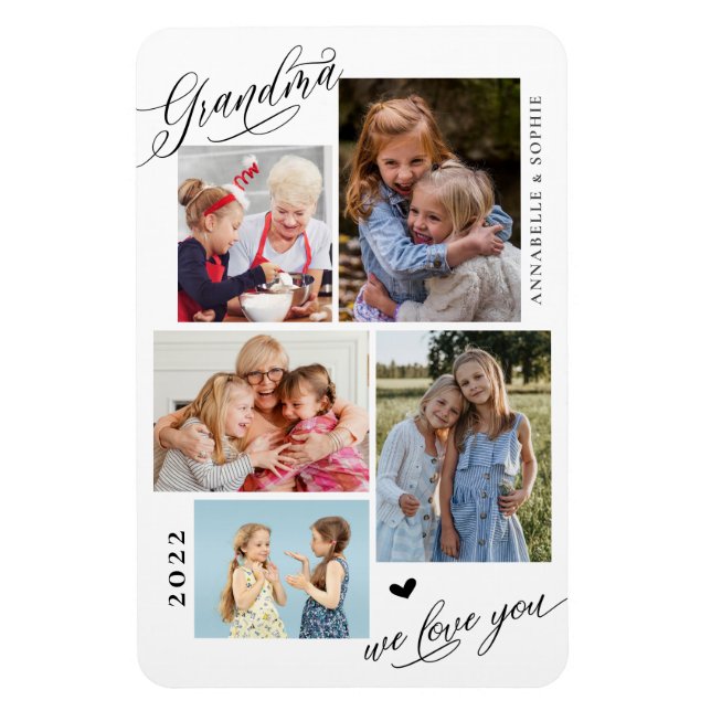 Grandma We Love You Photo Collage Typography  Magnet (Vertical)