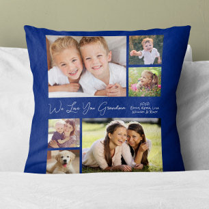 Grandma We Love You Photos Blue Personalised Cushion