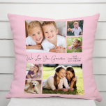 Grandma We Love You Pink Photo Cushion<br><div class="desc">Celebrate Grandma with this custom photo collage keepsake pillow with light grey script and typography against a light pink background. You can personalise with six family photos of grandchildren, family members, pets, etc., and personalise the expression to "I Love You" or "We Love You, " and whether she is called...</div>