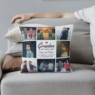 Grandma we love you Script 8 Custom Photo Collage  Cushion