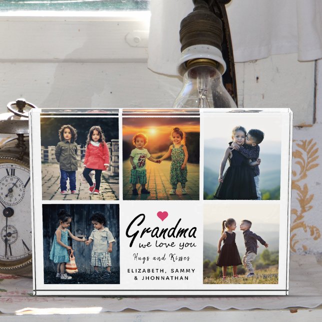 Grandma we love you script Modern Keepsake Collage Photo Block (Creator Uploaded)