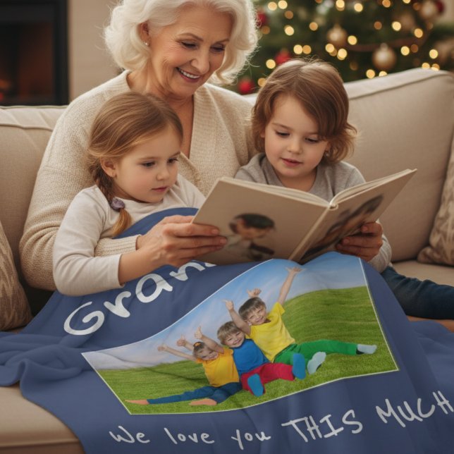 Grandma We Love You This Much Photo Christmas Gift Fleece Blanket (Creator Uploaded)