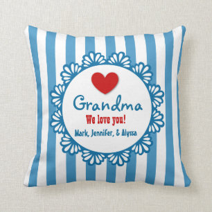 GRANDMA We Love You with Heart and Stripes V03 Cushion