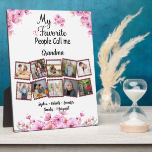 Grandma With Grandkids Name & Photos   Pink Flower Plaque