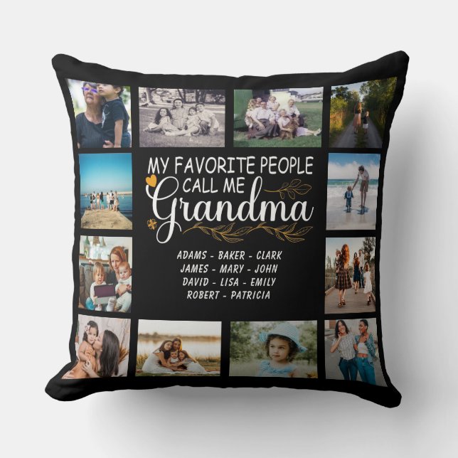 Grandma with names and 12 photos of the grandkids cushion (Front)