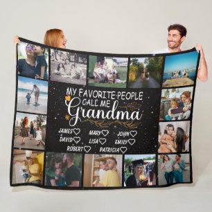 Grandma with names of the grandkids and 14 photos  fleece blanket