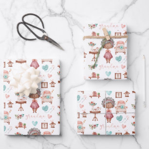 Grandma Wrapping Paper Flat Sheet Set of 3