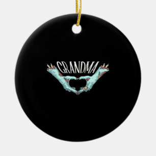Grandma Zombie Hand Heart Halloween Costume Family Ceramic Ornament