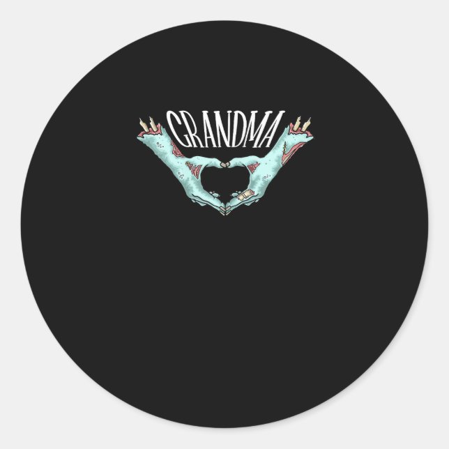 Grandma Zombie Hand Heart Halloween Costume Family Classic Round Sticker (Front)
