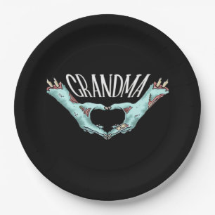 Grandma Zombie Hand Heart Halloween Costume Family Paper Plate