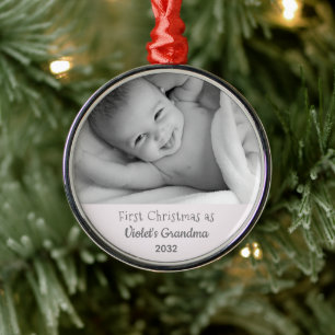 Grandma's 1st Christmas Personalised Name Photo Metal Ornament