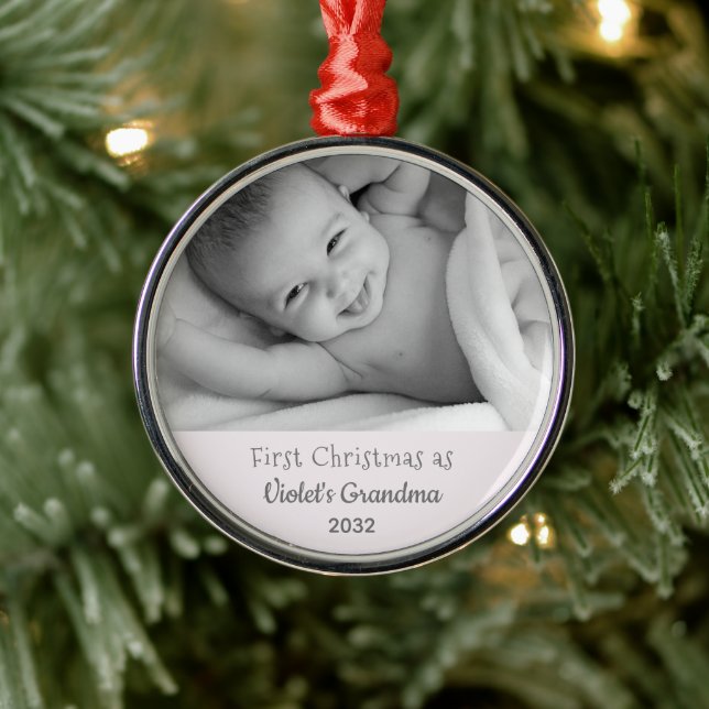 Grandma's 1st Christmas Personalised Name Photo Metal Ornament (Tree)