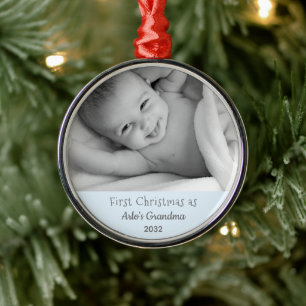 Grandma's 1st Christmas Personalised Name Photo Metal Ornament
