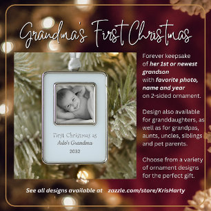 Grandma's 1st Christmas Personalised Photo Name Silver Plated Framed Ornament