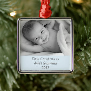 Grandma's 1st Christmas Personalised Square Photo Metal Ornament