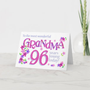 Grandma's 96th Birthday Word Art with Flowers Card