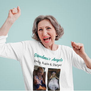 Grandma's Angels   Personalised Photo and Names T-Shirt