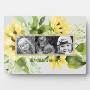 Grandma's Angels Watercolor Sunflower 3 Photo Plaque