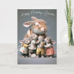 Grandma's Birthday Bunnies Card<br><div class="desc">Cute bunny with her babies for Grandma's birthday.
Inside text is editable.</div>