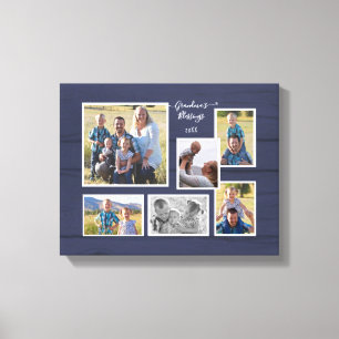 Grandma's Blessings Navy Wood 6 Photo Collage Canvas Print