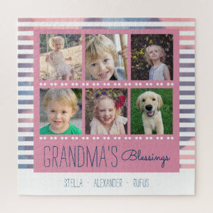 Grandma's Blessings Photo Collage Pink & Blue Jigsaw Puzzle
