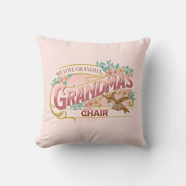 Grandma's Chair, We Love Grandma with Bird Pink    Cushion (Front)