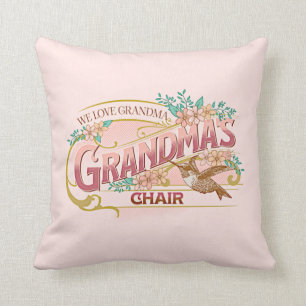 Grandma's Chair, We Love Grandma with Bird Pink    Cushion