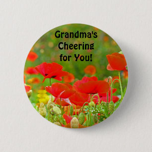 Grandma's Cheering for You! button Red Poppies