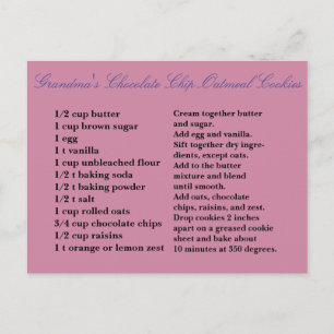 Grandma's Chocolate Chip Oatmeal Raisin Cookies Postcard