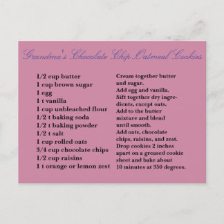 Grandma's Chocolate Chip Oatmeal Raisin Cookies Postcard