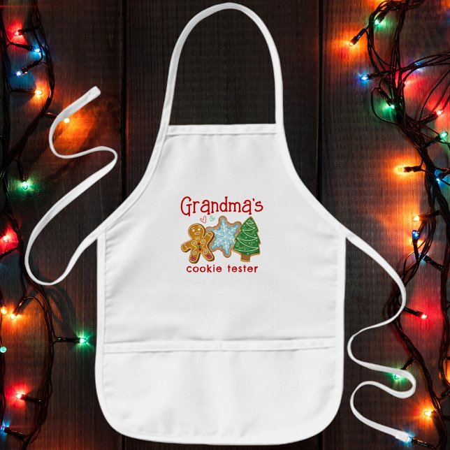 Grandma's Cookie Tester Cute Christmas Helper Kids Apron (Creator Uploaded)