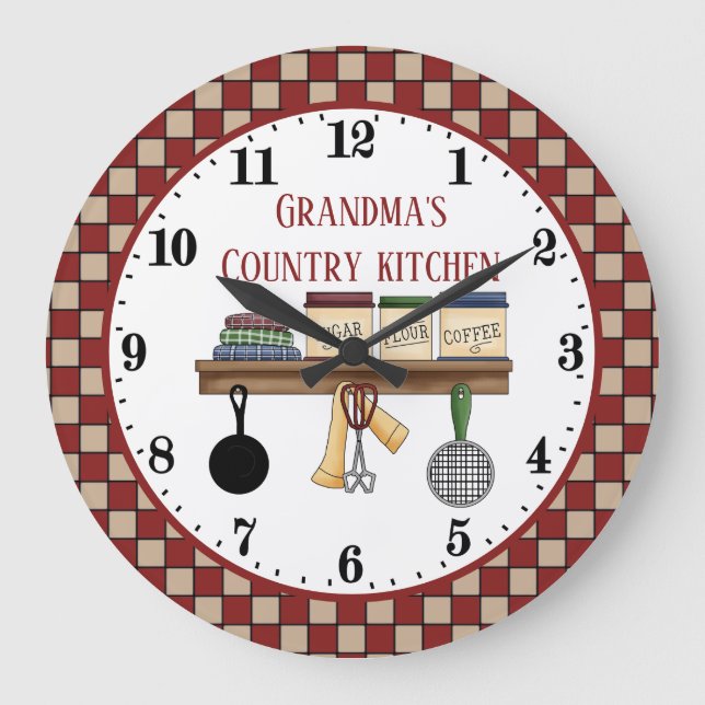 Grandma's Country kitchen add text Large Clock  (Front)