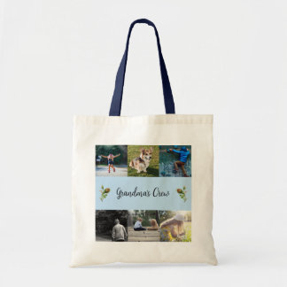 Grandma's Crew Custom 6 Photo Grid Roses, Blue  To Tote Bag