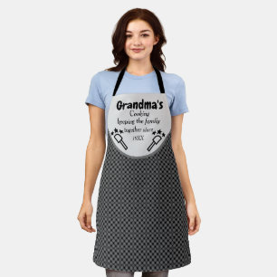 Grandma's Custom Cooking Black Chequered Pattern Apron