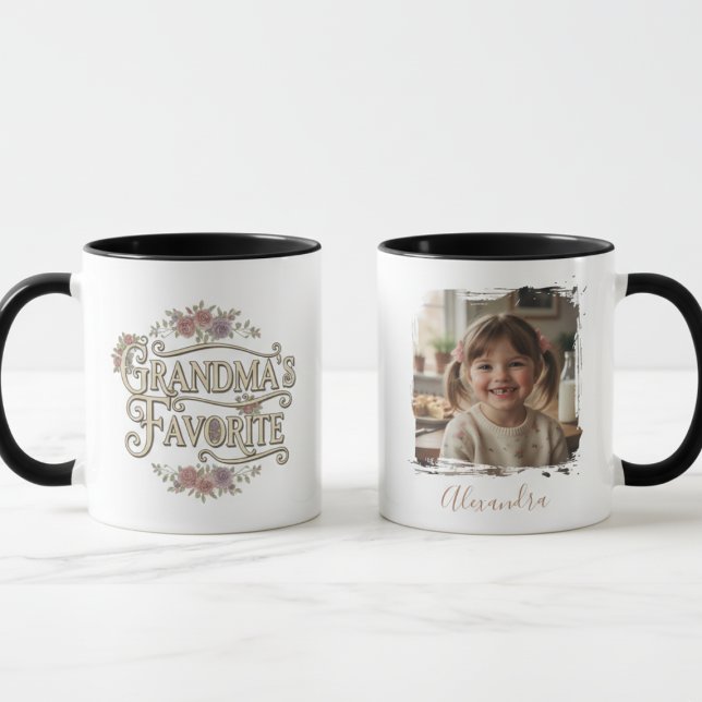 Grandma's Favorite Floral Typography Photo Mug (Grandma's Favorite Personalized Photo Mug)