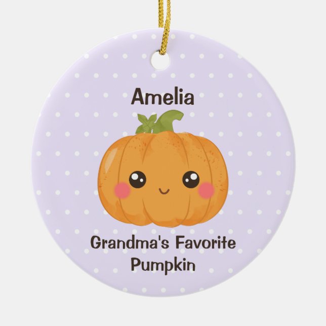 Grandma's Favourite Pumpkin Custom Grandchild Name Ceramic Ornament (Front)