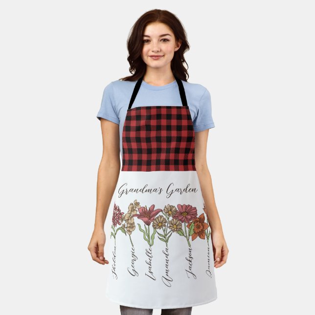 Grandma's Flower Garden 6 Grandkids Name Floral Apron (Worn)
