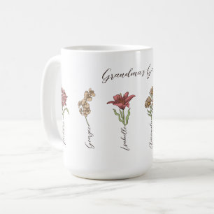 Grandma's Flower Garden 6 Grandkids Name Floral Coffee Mug