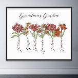 Grandma's Flower Garden 6 Grandkids Name Floral Poster<br><div class="desc">This Grandma's Garden Flower and Grandkids Name custom design is a delightful blend of vintage charm and personalised warmth. It is the perfect addition to any grandmother's haven, bringing the beauty of a botanical garden right into her home. Featuring a stunning vintage flower illustration that captures the essence of grandma's...</div>