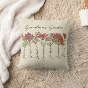 Grandma's Flower Garden 7 Grandkids Name Floral Cushion