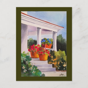 Grandma's Front Porch w/ Flower Pots Postcard