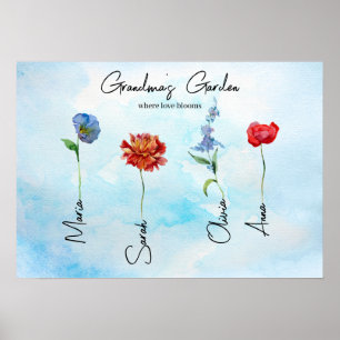 Grandmas Garden   Custom Personalised Family Art  Poster