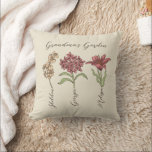 Grandma's Garden Flower 3 Grandkids Name Floral Cushion<br><div class="desc">This Grandma's Garden Flower and Grandkids Name Custom Throw Pillow is a delightful blend of vintage charm and personalised warmth. This custom pillow is the perfect addition to any grandmother's haven, bringing the beauty of a botanical garden right into her home. Featuring a stunning vintage flower illustration that captures the...</div>