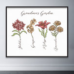 Grandma's Garden Flower 4 Grandkids Name Floral Poster<br><div class="desc">This Grandma's Garden Flower and Grandkids Name custom design is a delightful blend of vintage charm and personalised warmth. It is the perfect addition to any grandmother's haven, bringing the beauty of a botanical garden right into her home. Featuring a stunning vintage flower illustration that captures the essence of grandma's...</div>