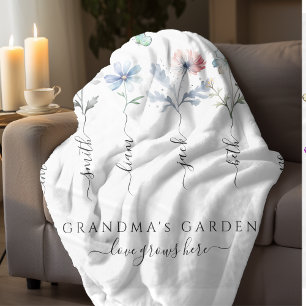 Grandma's garden with grandkids names Watercolor Fleece Blanket